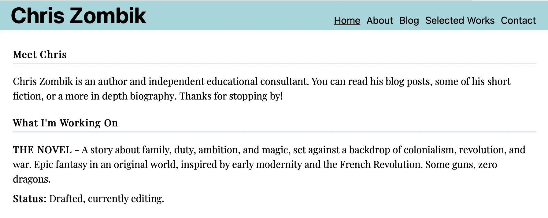 a screenshot of the homepage of ChrisZombik.com